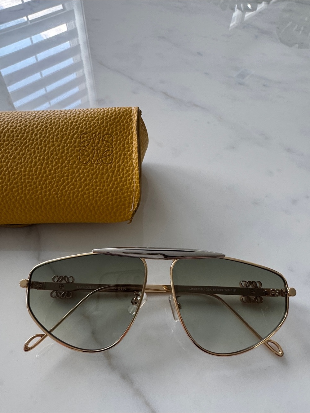 Loewe Gold Metal Aviator Sunglasses with Yellow Case - Picture 3 of 11